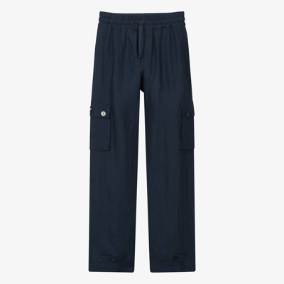 Dolce & Gabbana Teen Boys Blue Linen Cargo Trousers