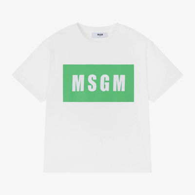 Msgm Babies'  White & Green Cotton T-shirt