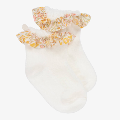 Tartine Et Chocolat Babies'  Girls Ivory Cotton Ruffle Socks