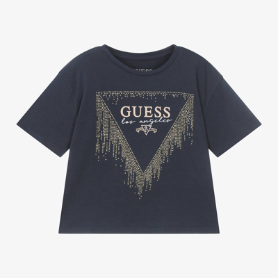 Guess Kids' Girls Blue Cotton Diamanté T-shirt