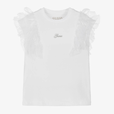 Guess Babies' Girls White Organic Cotton & Tulle T-shirt