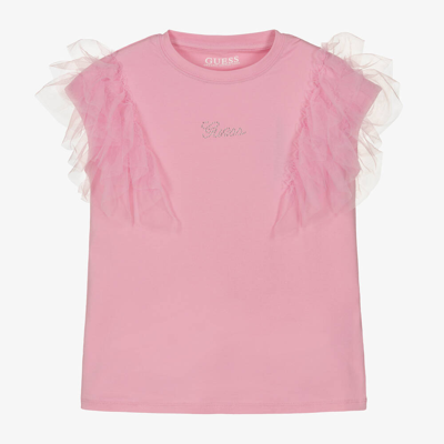 Guess Kids' Girls Pink Cotton Frilled T-shirt