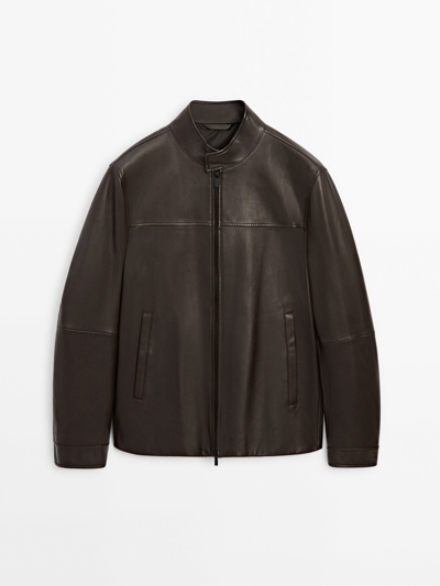 Massimo Dutti Brown Nappa Leather Jacket