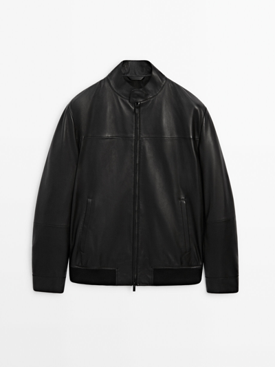 Massimo Dutti Black Nappa Leather Jacket