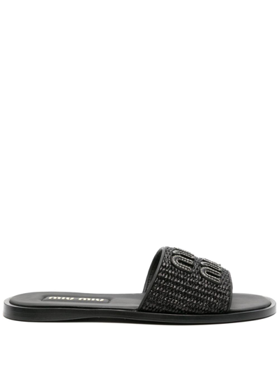 Miu Miu Logo Sandal In Nero