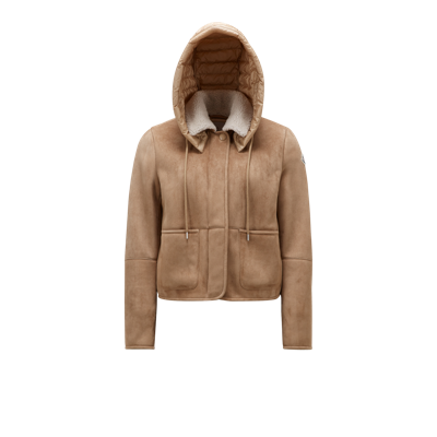 Moncler Collection Dafne Leather Down Jacket Beige