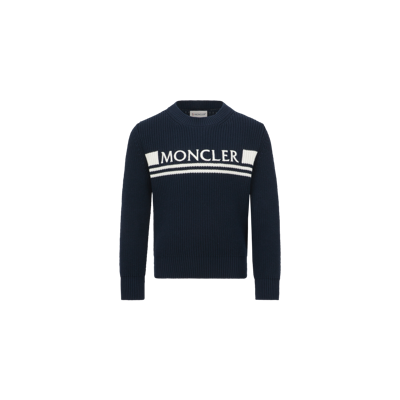 Moncler Kids' Logo Cotton Sweater Blue In Bleu