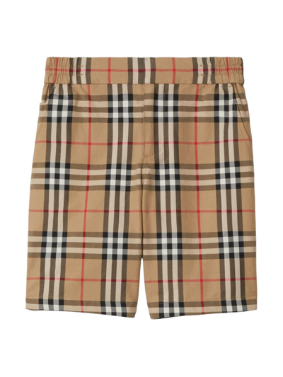 Burberry Beige Shorts With Check Print In Cotton Boy In White