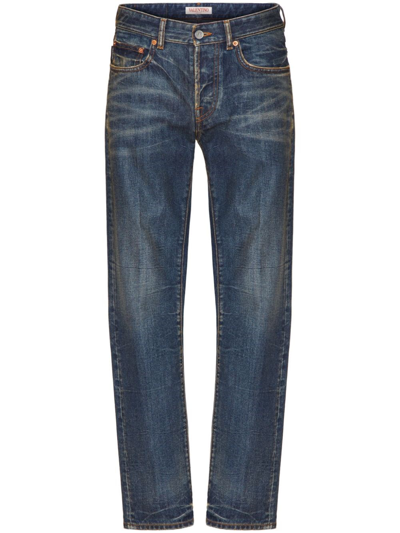 Valentino Distressed Slim Jeans In Blue