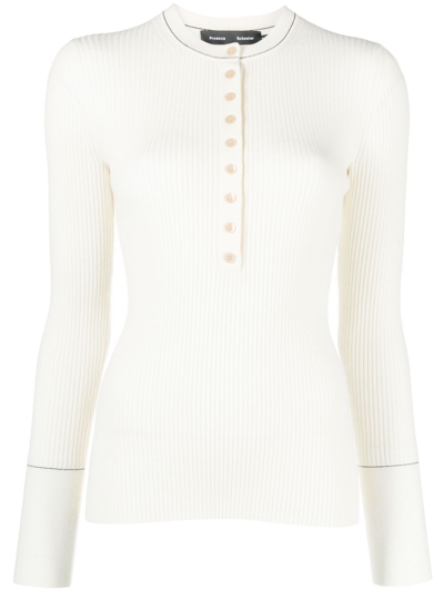 Proenza Schouler Agnes Henley-neck Ribbed Top In White