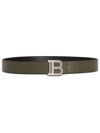 BALMAIN GREEN B-BELT REVERSIBLE LEATHER BELT