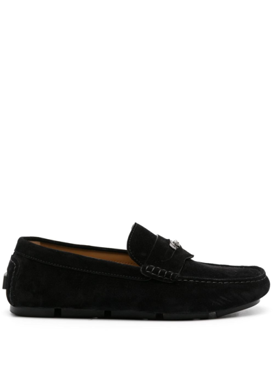 Versace Suede Driver Loafers In Black