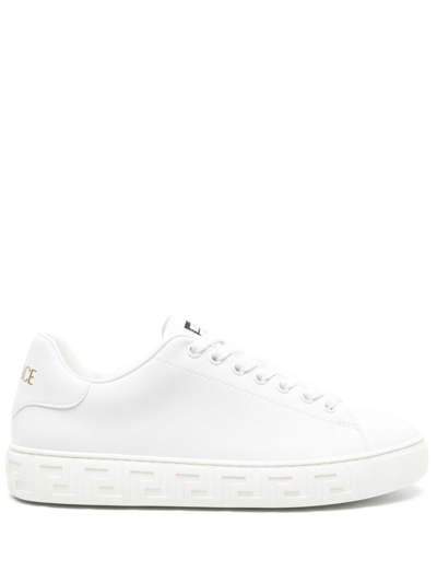 VERSACE WHITE GRECA FAUX LEATHER SNEAKERS