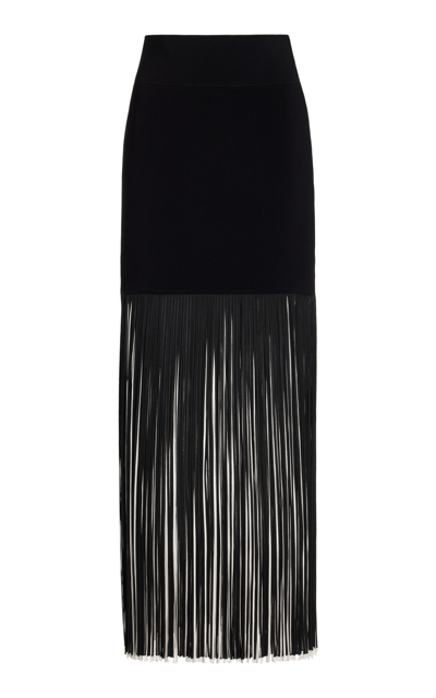 Galvan Mia Fringed Knit Maxi Skirt In Black,white