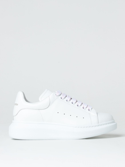Alexander Mcqueen White Low Top Sneakers With Logo Lettering On Tongue And Heel In Leather Woman