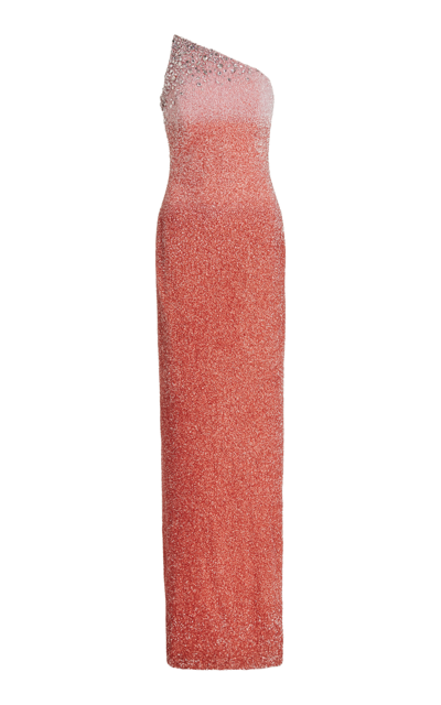 Pamella Roland Crystal-embellished Sequined-knit Strapless Gown In Saffronpink
