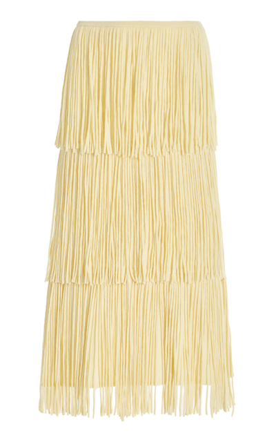 Lisa Yang Isa Fringed Knit Cashmere Midi Skirt In Yellow