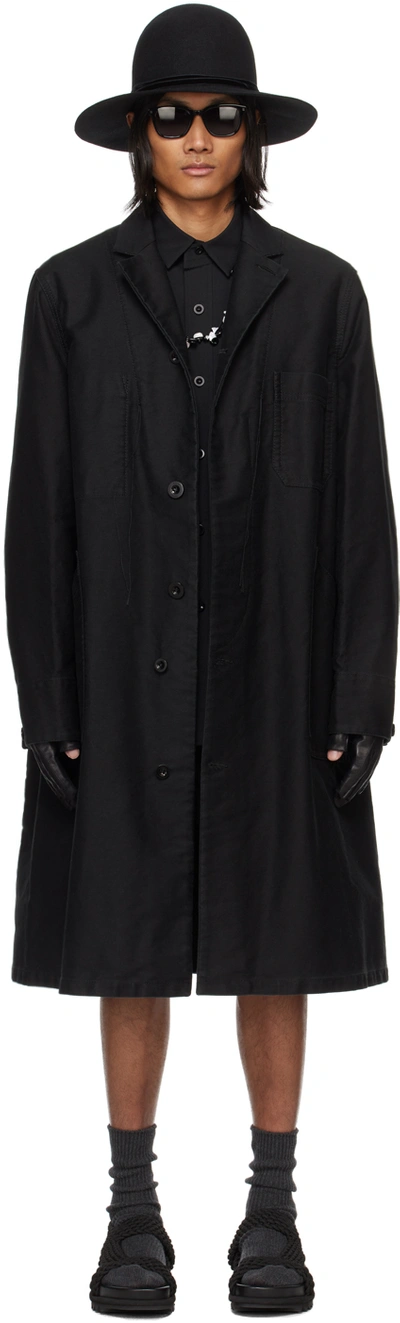 Sacai Black Loose Thread Coat In 001 Black