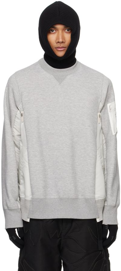Sacai Gray Paneled Sweatshirt In 381 L/grayxl/gray