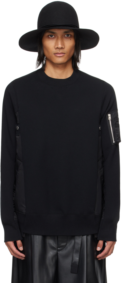 Sacai Black Paneled Sweatshirt In 002 Blackxblack