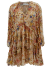 ZIMMERMANN 'AUGUST' MINI MULTICOLOR FRILL DRESS WITH FLOREAL PRINT IN VISCOSE WOMAN