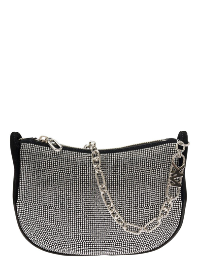 Michael Michael Kors 'bracelet Pouch' Black Handbag With All-over Rhinestone And Branded Chain In Fabric Woman