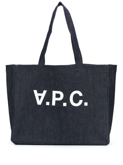 Apc 'daniela' Blue Shopper Bag With Logo In Cotton Denim Wioman
