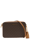 MICHAEL MICHAEL KORS 'JET SET MEDIUM' BROWN SHOULDER BAG WITH ALL-OVER LOGO AND TASSEL IN CANVAS WOMAN