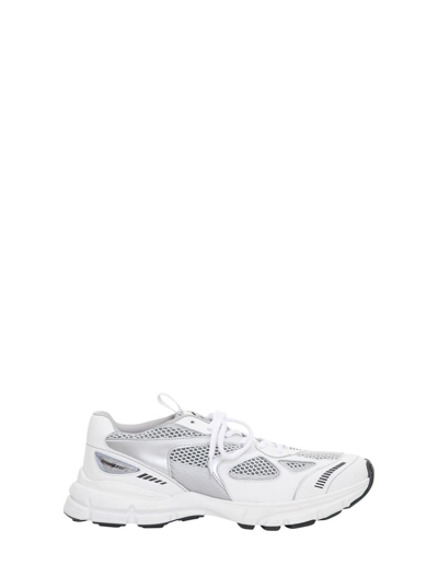 Axel Arigato 'marathon Runner' Silver And White Trainers Wth Logo In Leather Blend Man