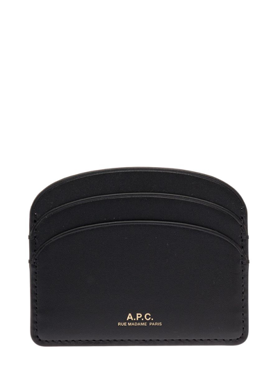 Apc A.p.c Woman's Demi Lune Black Leather Card Holder With Logo