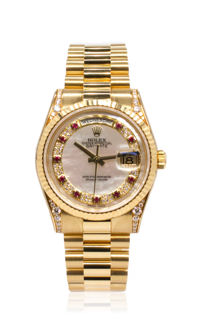 Private Label London Rolex Datejust 18k Yellow Gold Mother-of-pearl; Ruby Watch In Red