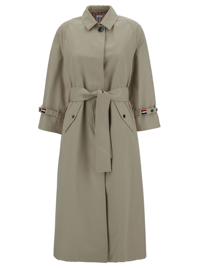 Thom Browne Beige Trench Coat With Matching Belt In Waterproof Cotton Woman