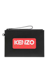 KENZO BLACK CLUTCH BAG WITH PRINTED LOGO IN LEATHER