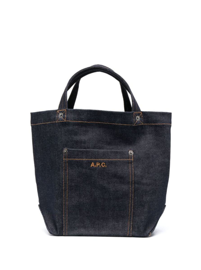 Apc Thais Denim Tote Bag In Blu