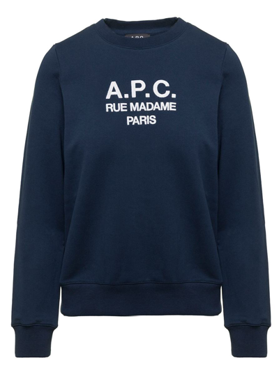 APC BLUE TINA SWEATSHIRT IN FLEECE COTTON WITH LOGO EMBROIDERY TO THE CHEST A.P.C. WOMAN