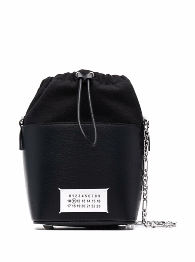Maison Margiela Bucket Bag In Black Leather And Canvas