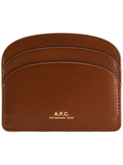 Apc Demi Lune Brown Leather Card Holder With Logo A.p.c. Woman