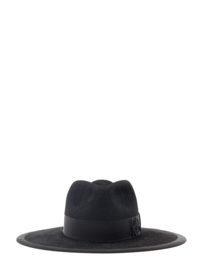 Ruslan Baginskiy Black Fedora Hat With Rb Embroidery