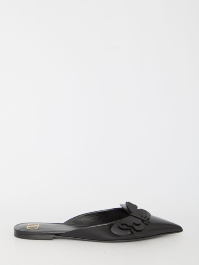 Valentino Garavani Flat Mules In Leather In Black