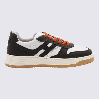 Hogan White And Black Leather Sneakers In Brown/white