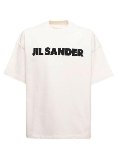 JIL SANDER JIL SANDER MAN 'S WHITE OVERSIZE COTTON T-SHIRT WITH LOGO PRINT