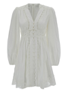 ZIMMERMANN MINI WHITE DRESS WITH EMBROIDERIES AND PUFF SLEEVES IN LINEN WOMAN