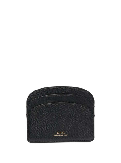 Apc Woman's Demi Lune Black Hammered Leather Cardholder