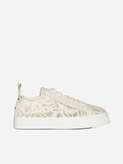 Chloé Lauren Sneakers Made Of Lace In Beige