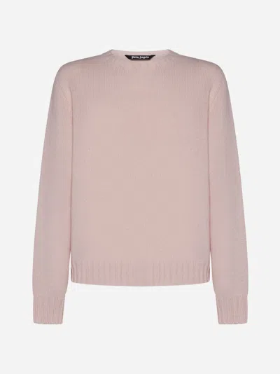Palm Angels Curved Logo Wool-blend Sweater In Pink,white