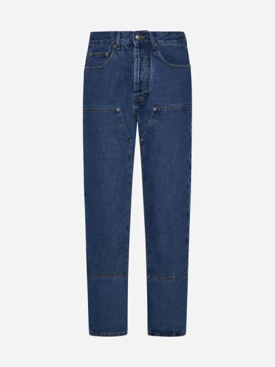 Palm Angels Logo-embossed Straight-leg Jeans In Blue