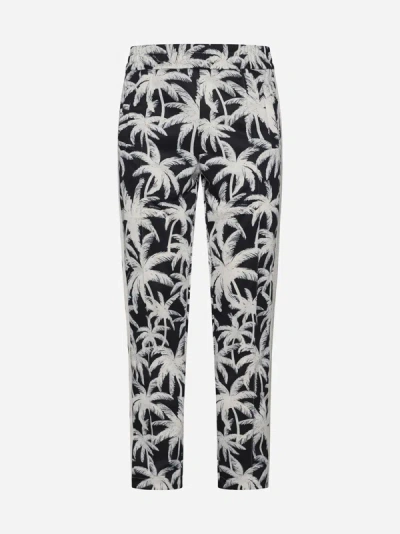 Palm Angels All-over Palms Print Track Trousers In Black,off White