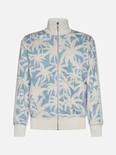 Palm Angels Printed Striped Jersey Track Jacket In Light Blue,off,white