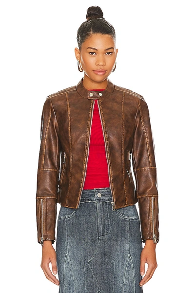 Superdown Steph Faux Leather Moto Jacket In Brown