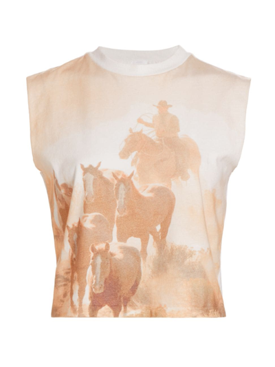 Re/done Bedrucktes Tanktop Aus Baumwoll-jersey In Sandfarben